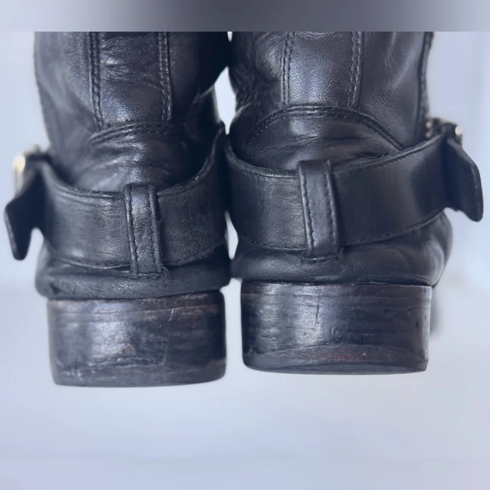 Coach Winslow Black Leather Biker Moto Zip Boots Women Size 7.5